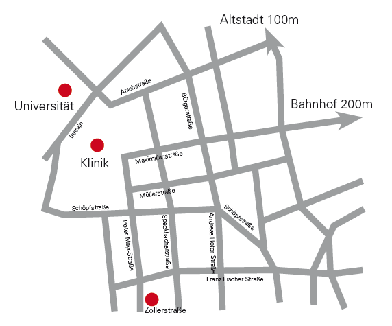Lageplan des Studentenheims in Innsbruck, schematische Darstelltung